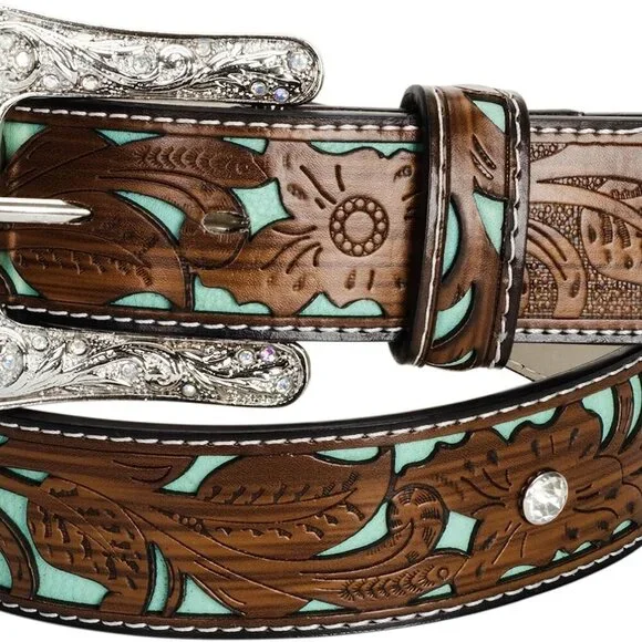 Adjustable-Vintage-Western-Cowboy-Belt Women Men - Cowboy-Style Engraved-Buckle - Picture 11 of 11